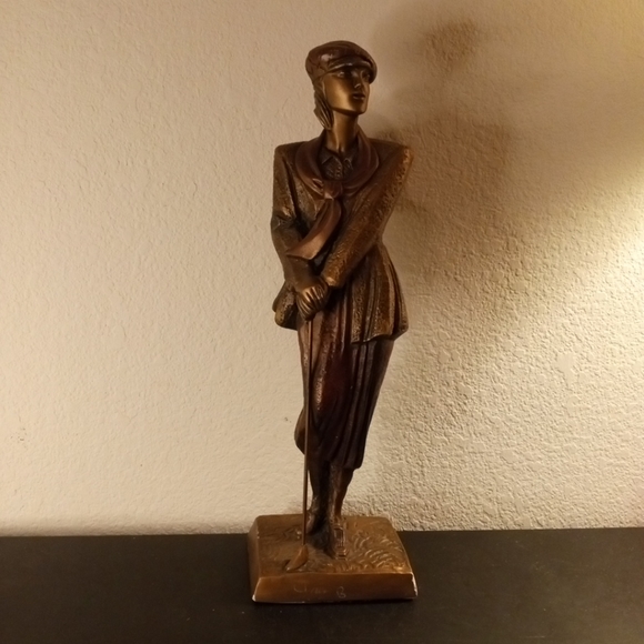 EXQUISITE Signed 1990 Austin Sculpture 16" Copper Finish Golfer Statue. - Picture 3 of 10